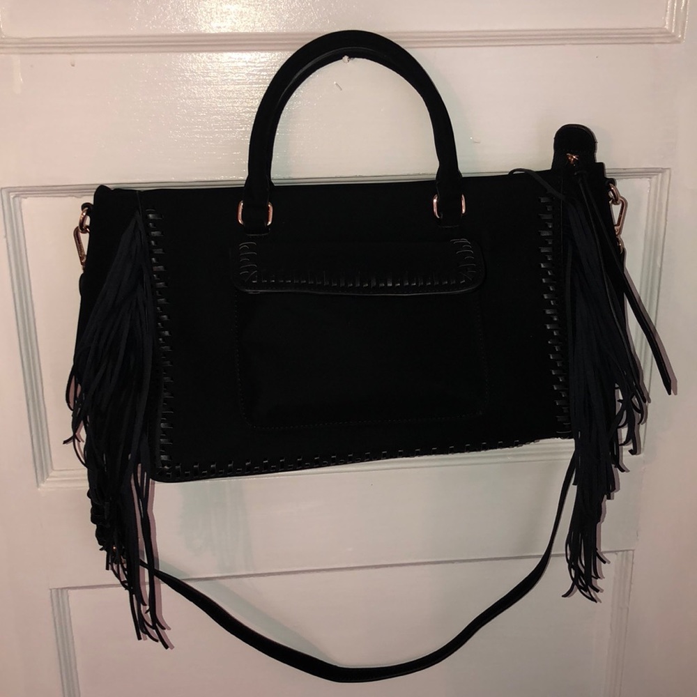 Black fringe tote
